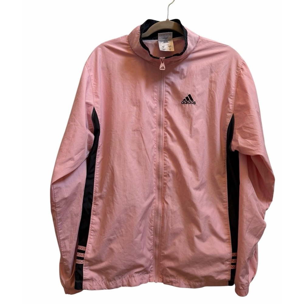 Adidas Light Pink Y2K Track Jacket Black 3 Stripe Full Zip Sz XL 2001 Retro